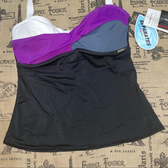 ZeroXposur NWT! Grape/Gray/Black/White Tankini Size 12 - Picture 2 of 10